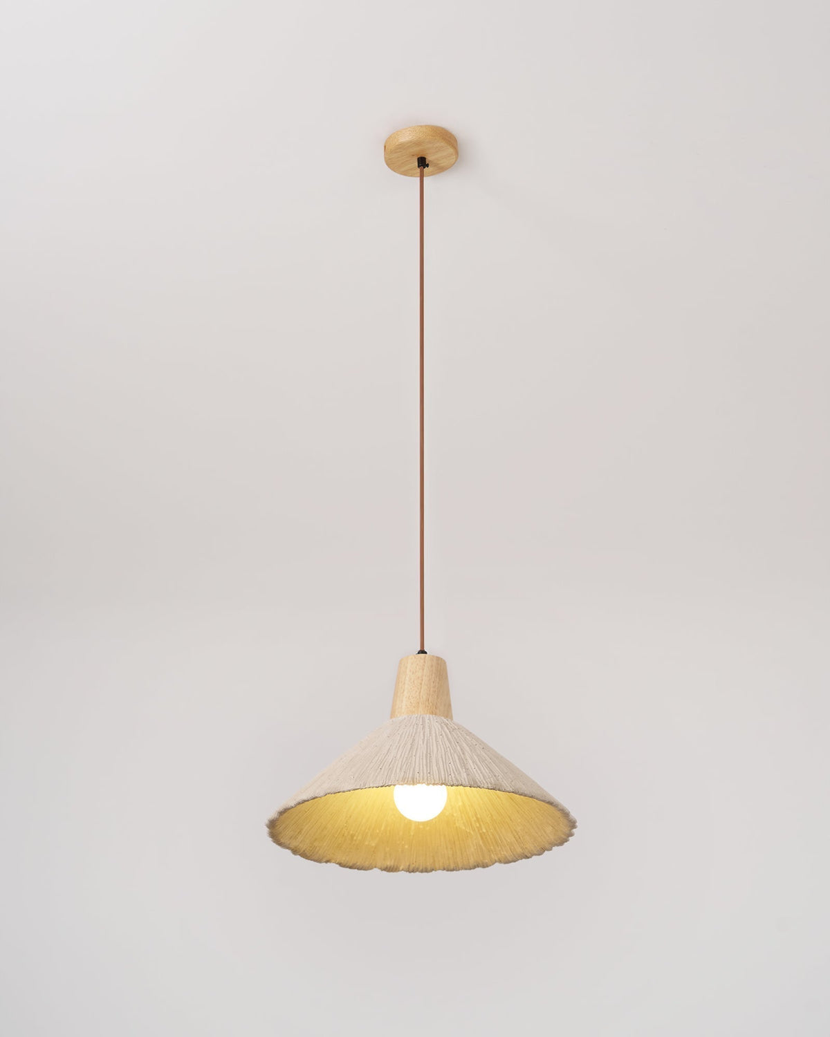 Pendelleuchte Holz-Aufsatz Texturierter Zement-Lampenschirm Grau Natürlich Japandi