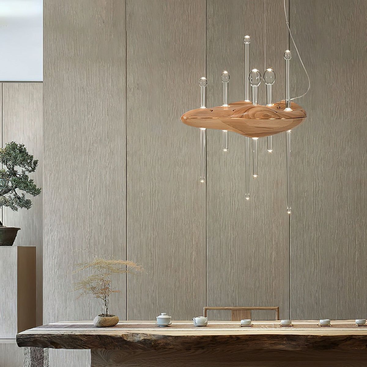 Umare Whimsical Oak Glas Pendelleuchte aus Holz