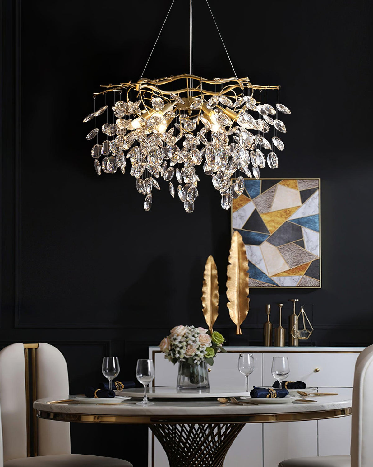 Luxirian Kronleuchter Kristallzweig Gold LED