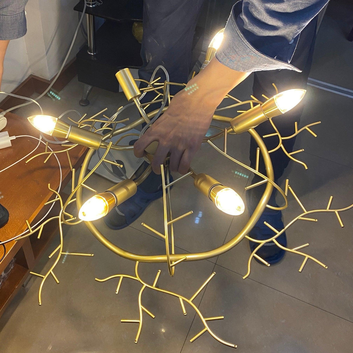 Luxirian Kronleuchter Kristallzweig Gold LED
