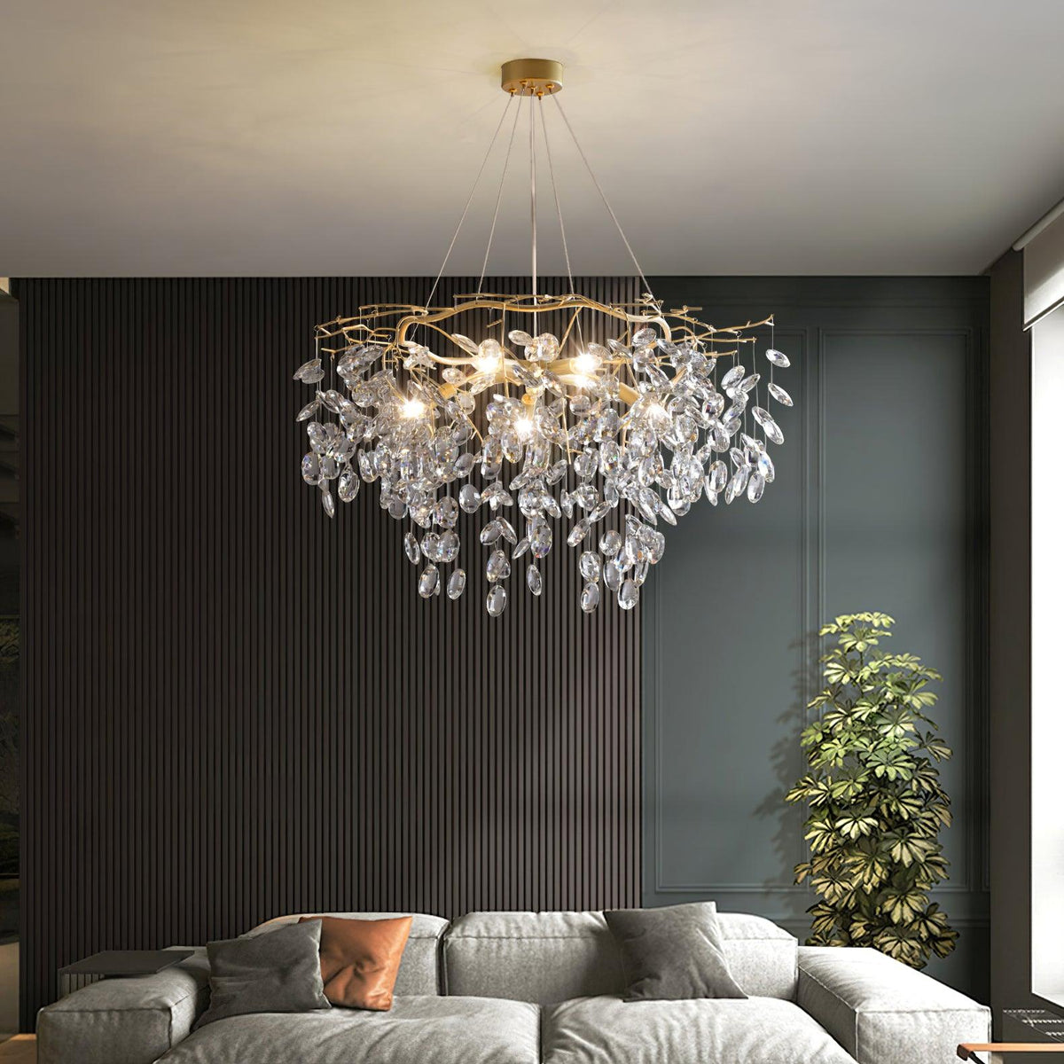 Luxirian Kronleuchter Kristallzweig Gold LED