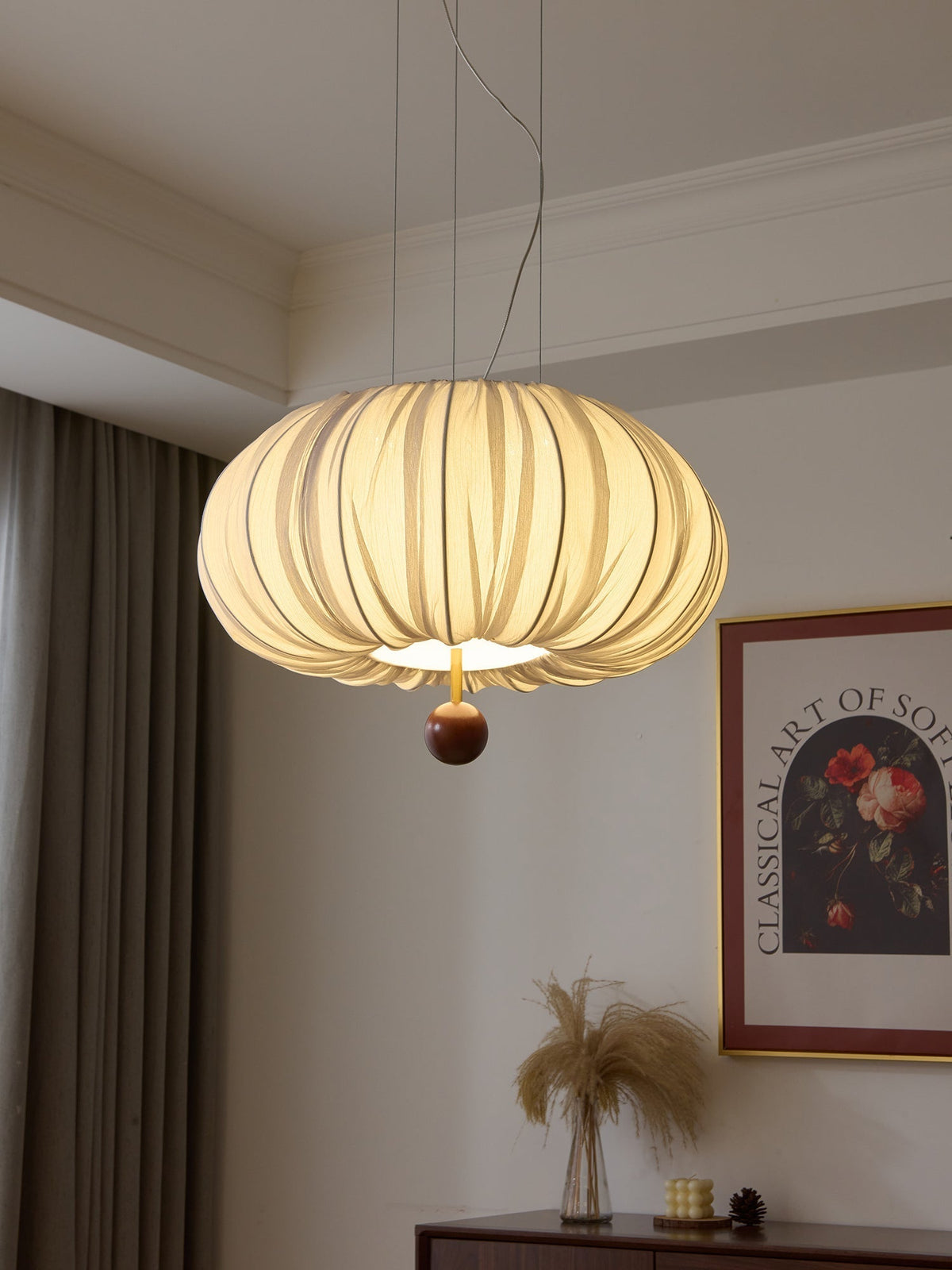 Vasilen Premium nordische Kunst-Ballon-Holz-Stoff-Deckenleuchte