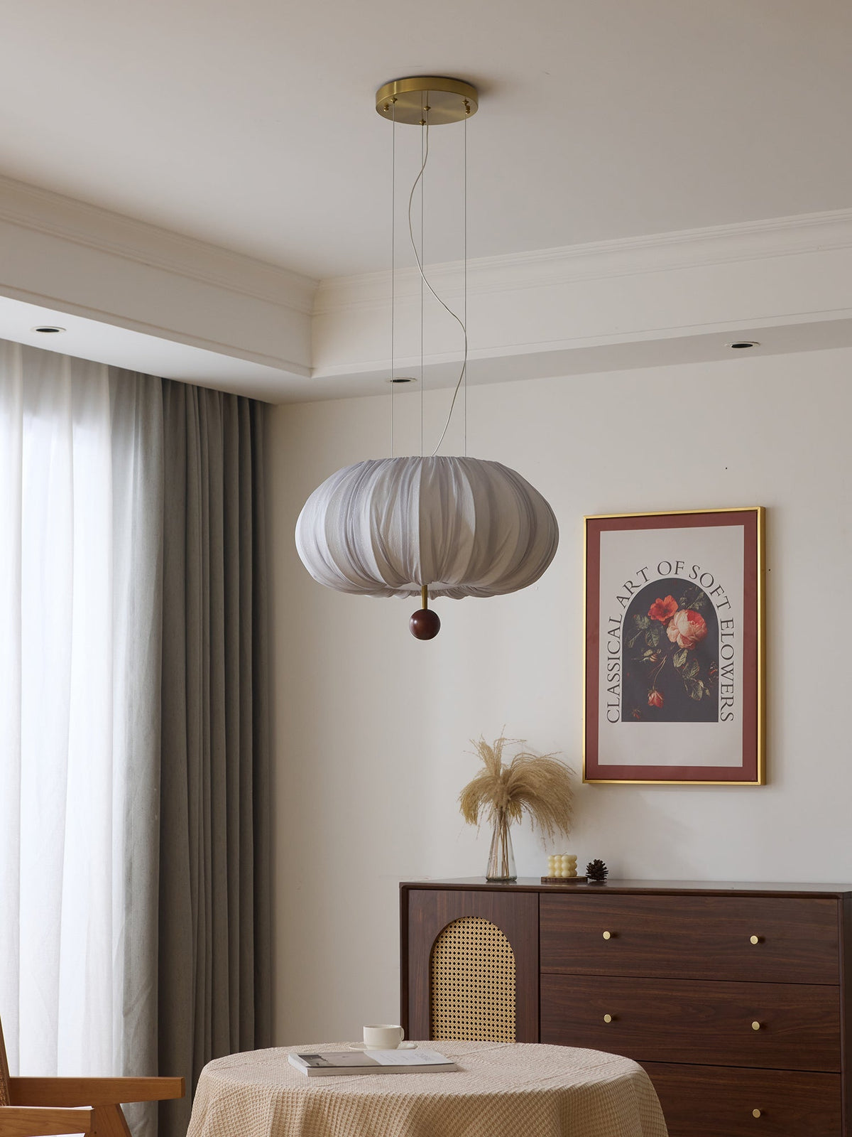 Vasilen Premium nordische Kunst-Ballon-Holz-Stoff-Deckenleuchte