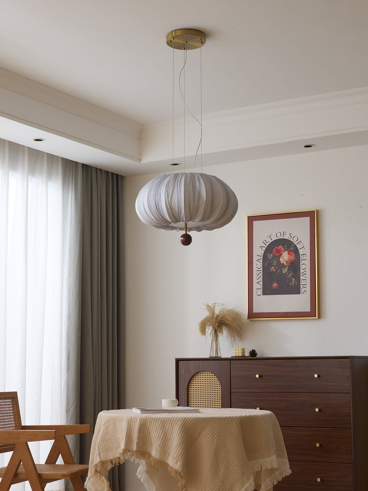 Vasilen Premium nordische Kunst-Ballon-Holz-Stoff-Deckenleuchte