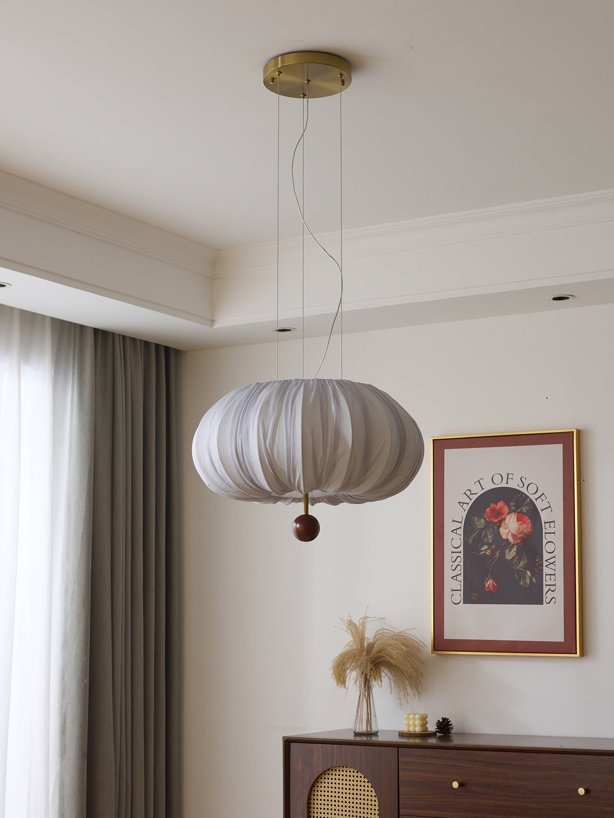 Vasilen Premium nordische Kunst-Ballon-Holz-Stoff-Deckenleuchte