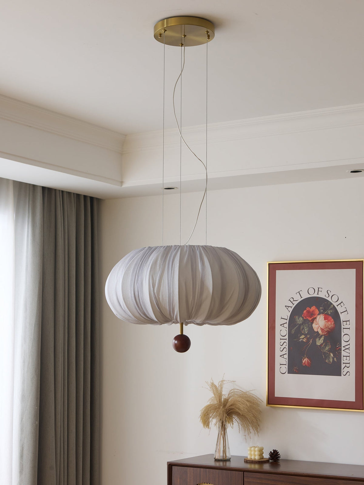 Vasilen Premium nordische Kunst-Ballon-Holz-Stoff-Deckenleuchte