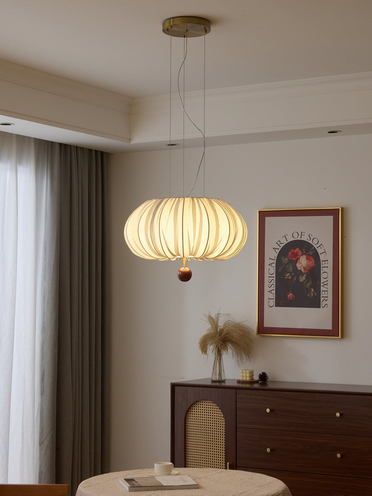 Vasilen Premium nordische Kunst-Ballon-Holz-Stoff-Deckenleuchte