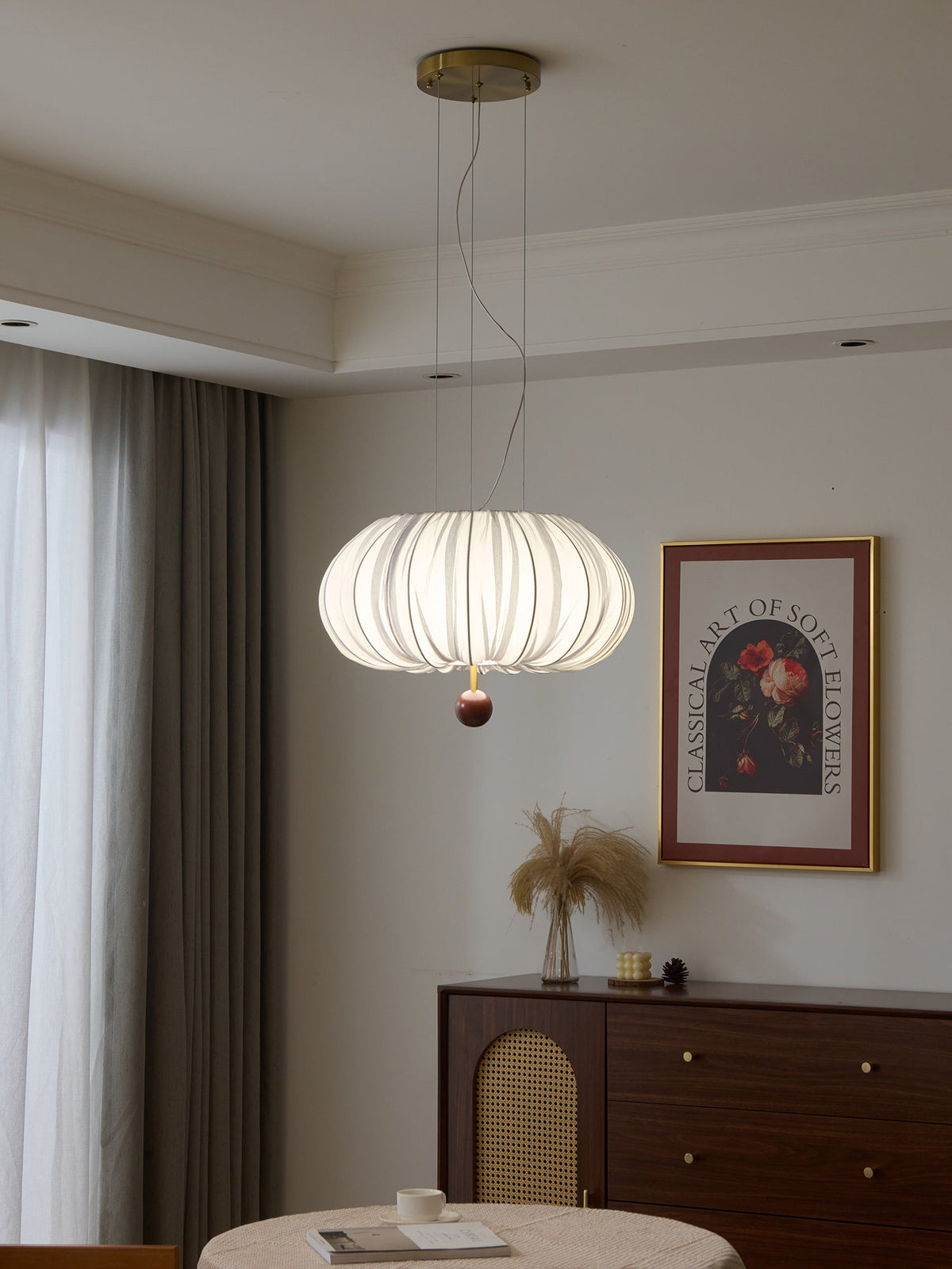 Vasilen Premium nordische Kunst-Ballon-Holz-Stoff-Deckenleuchte