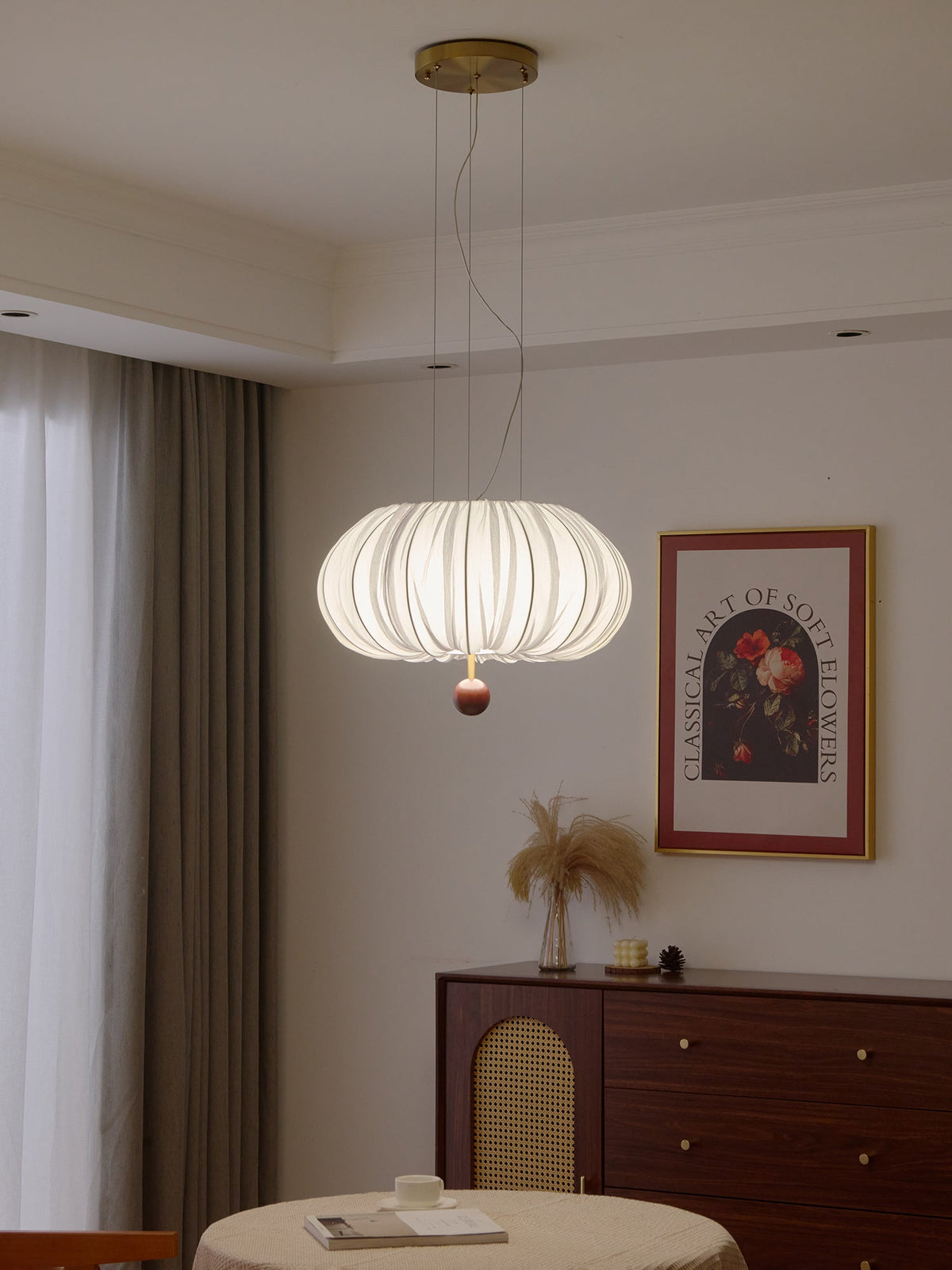 Vasilen Premium nordische Kunst-Ballon-Holz-Stoff-Deckenleuchte
