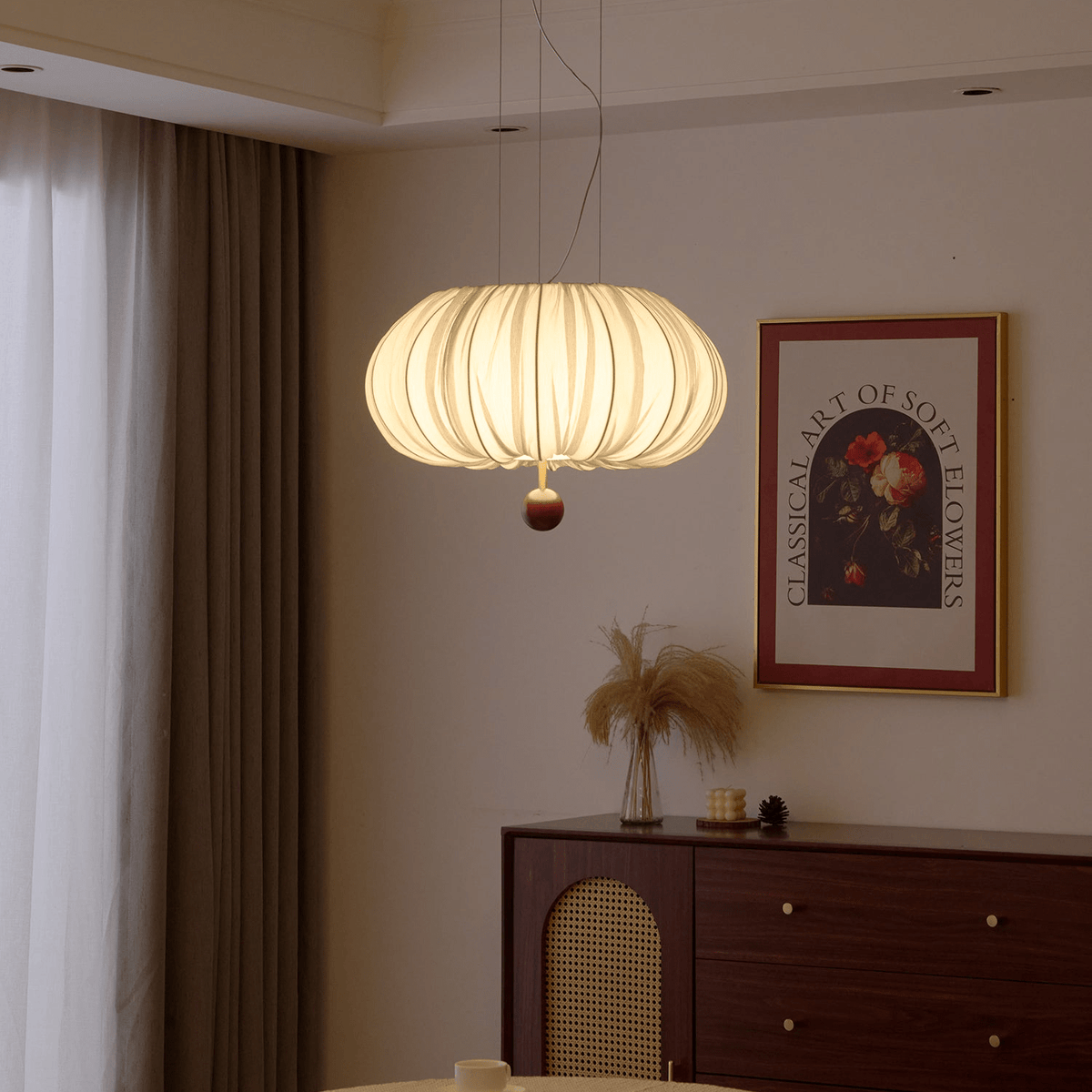 Vasilen Premium nordische Kunst-Ballon-Holz-Stoff-Deckenleuchte