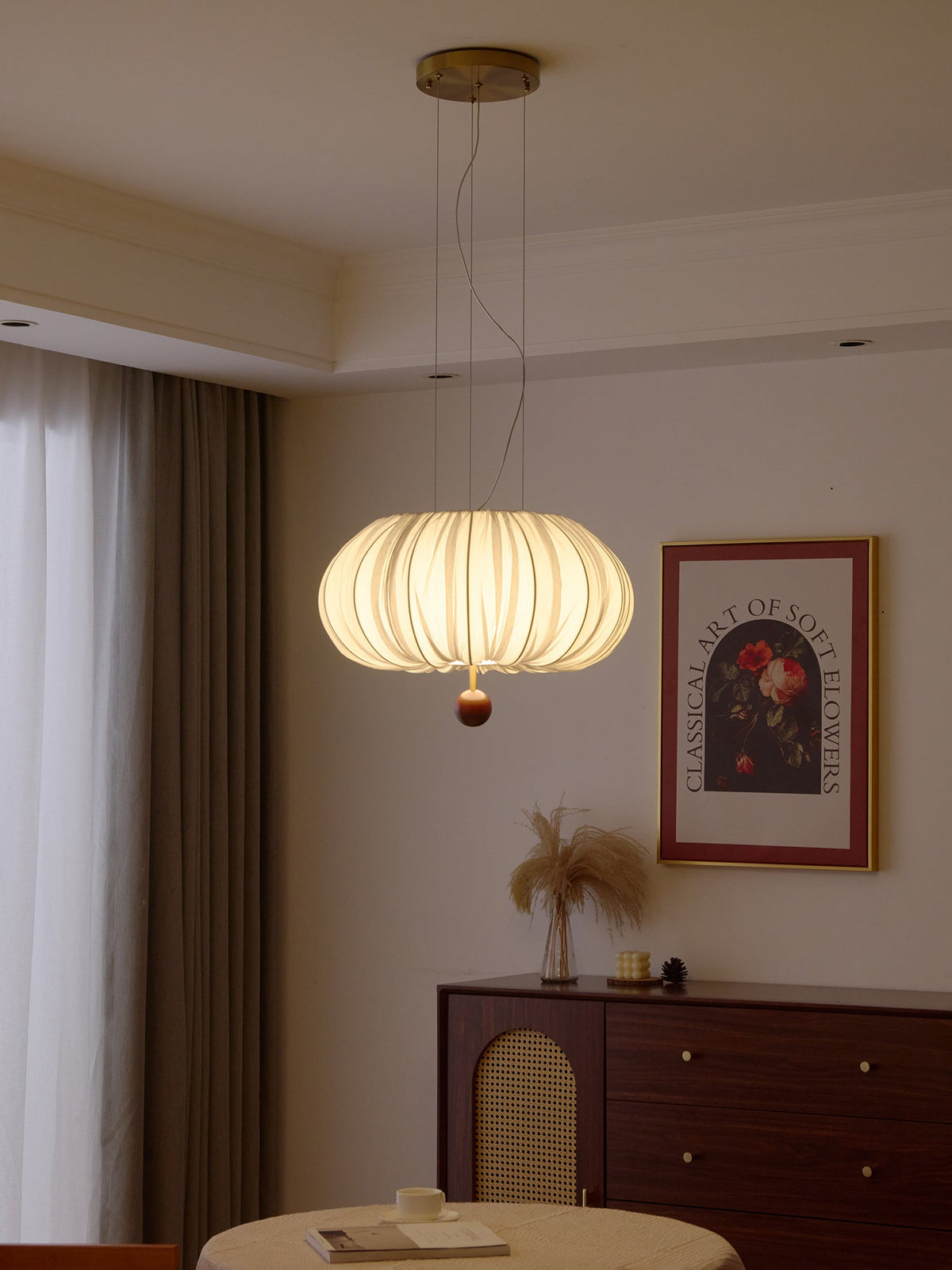 Vasilen Premium nordische Kunst-Ballon-Holz-Stoff-Deckenleuchte