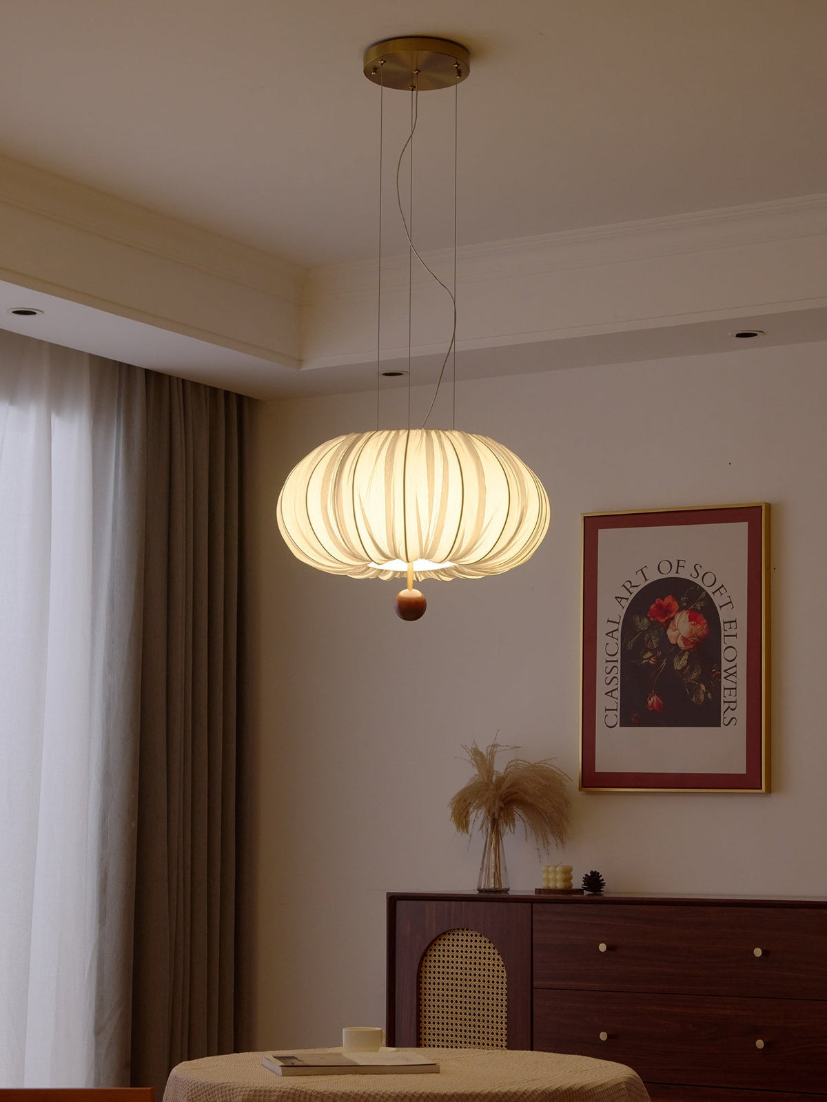 Vasilen Premium nordische Kunst-Ballon-Holz-Stoff-Deckenleuchte