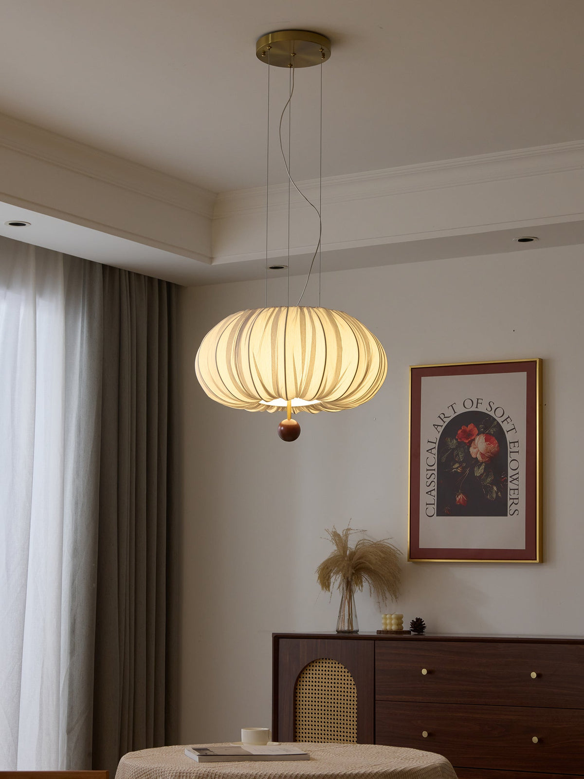 Vasilen Premium nordische Kunst-Ballon-Holz-Stoff-Deckenleuchte