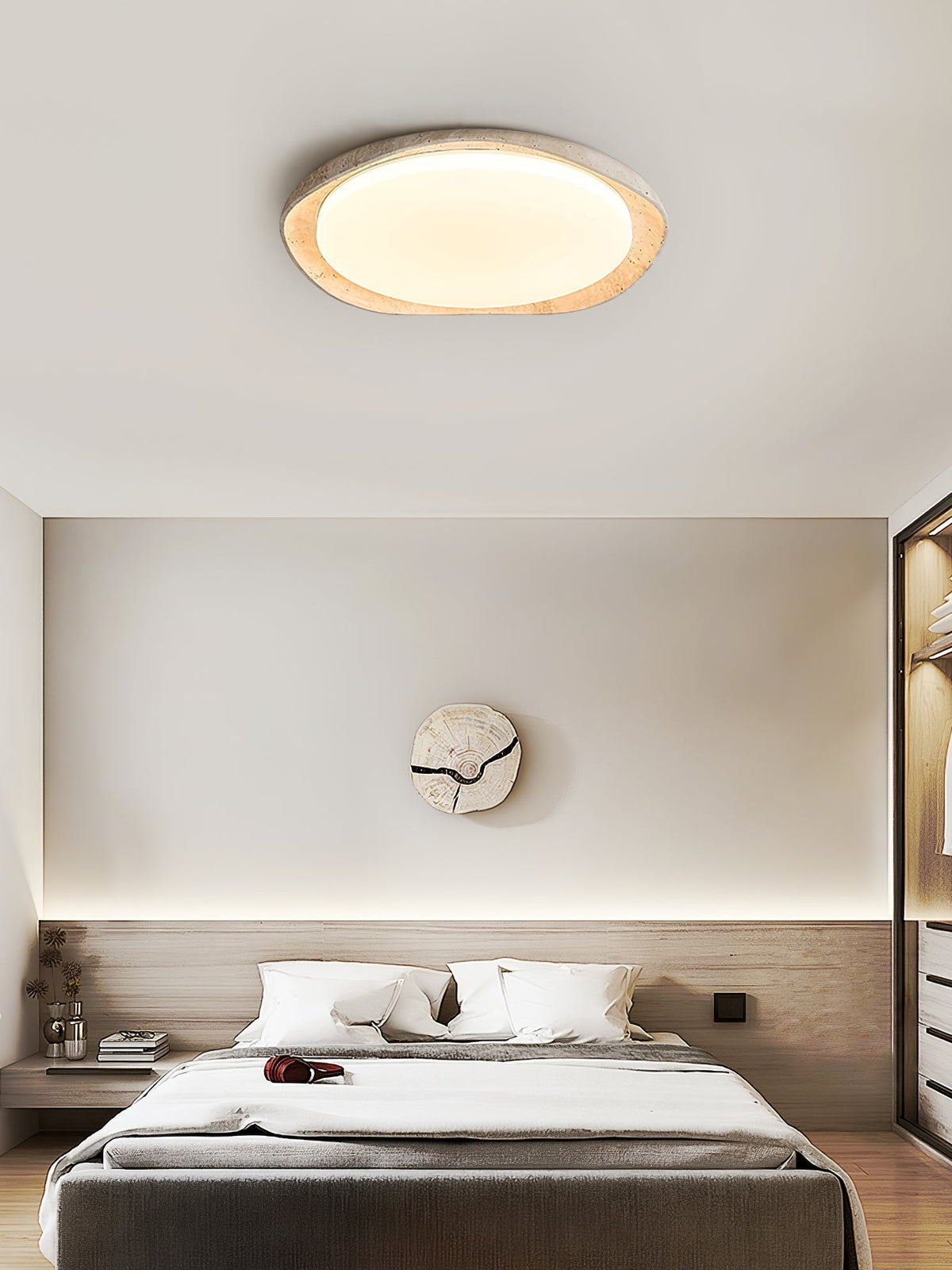 Adoros Rimmed-Circle Travertine Deckenleuchte