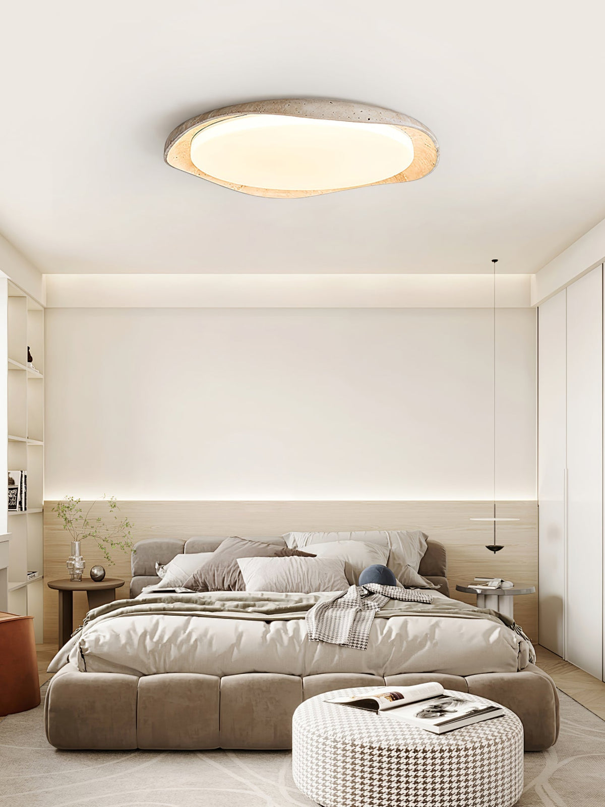 Adoros Rimmed-Circle Travertine Deckenleuchte