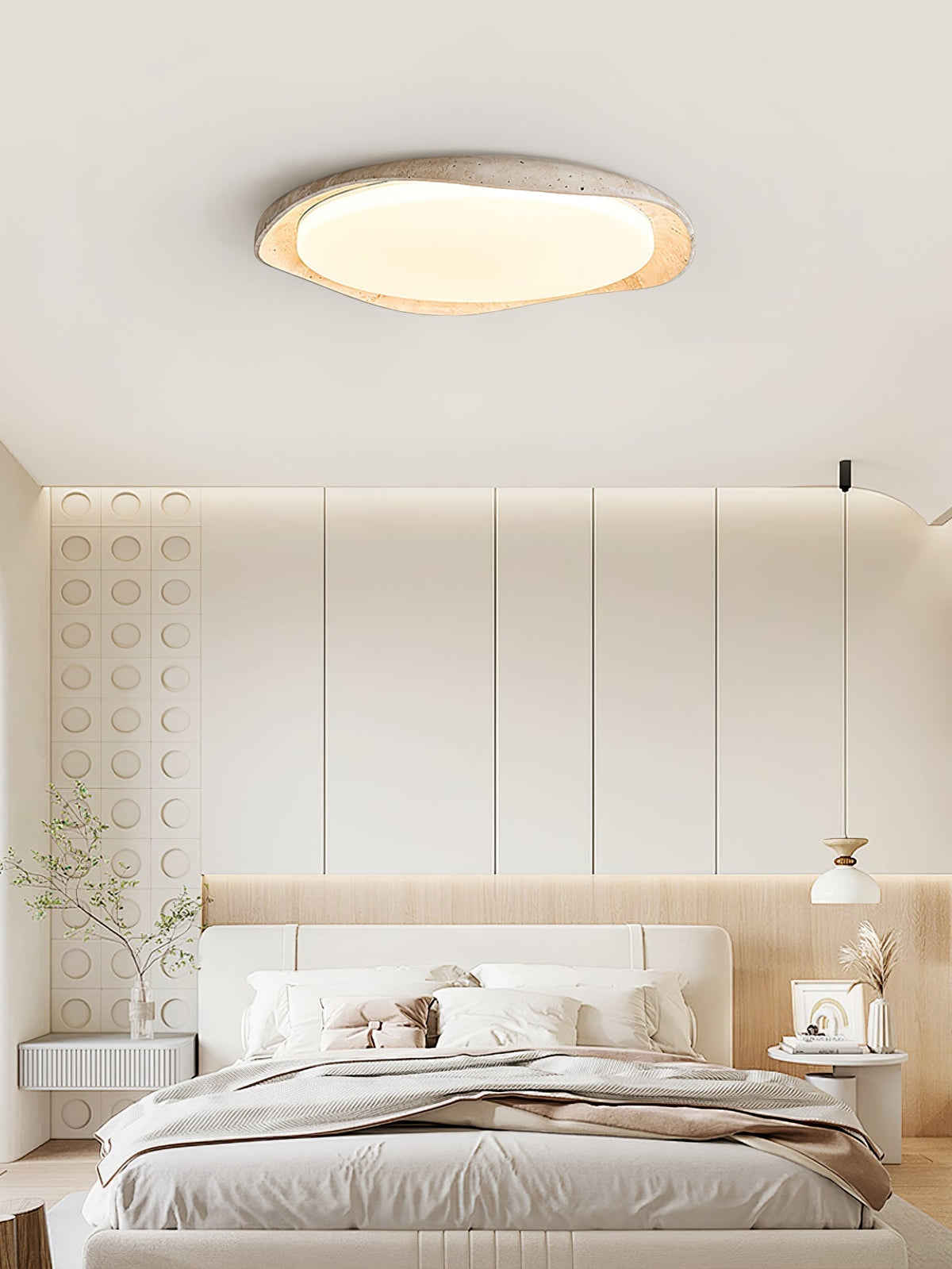Adoros Rimmed-Circle Travertine Deckenleuchte