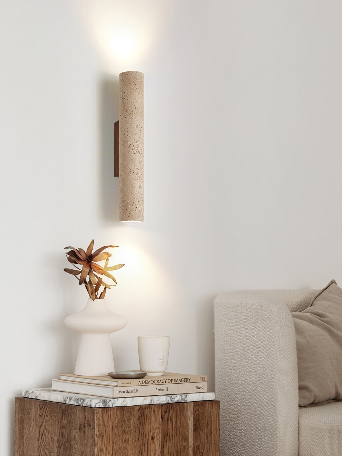 Seranise Slim Cylinder Travertine Wandleuchte