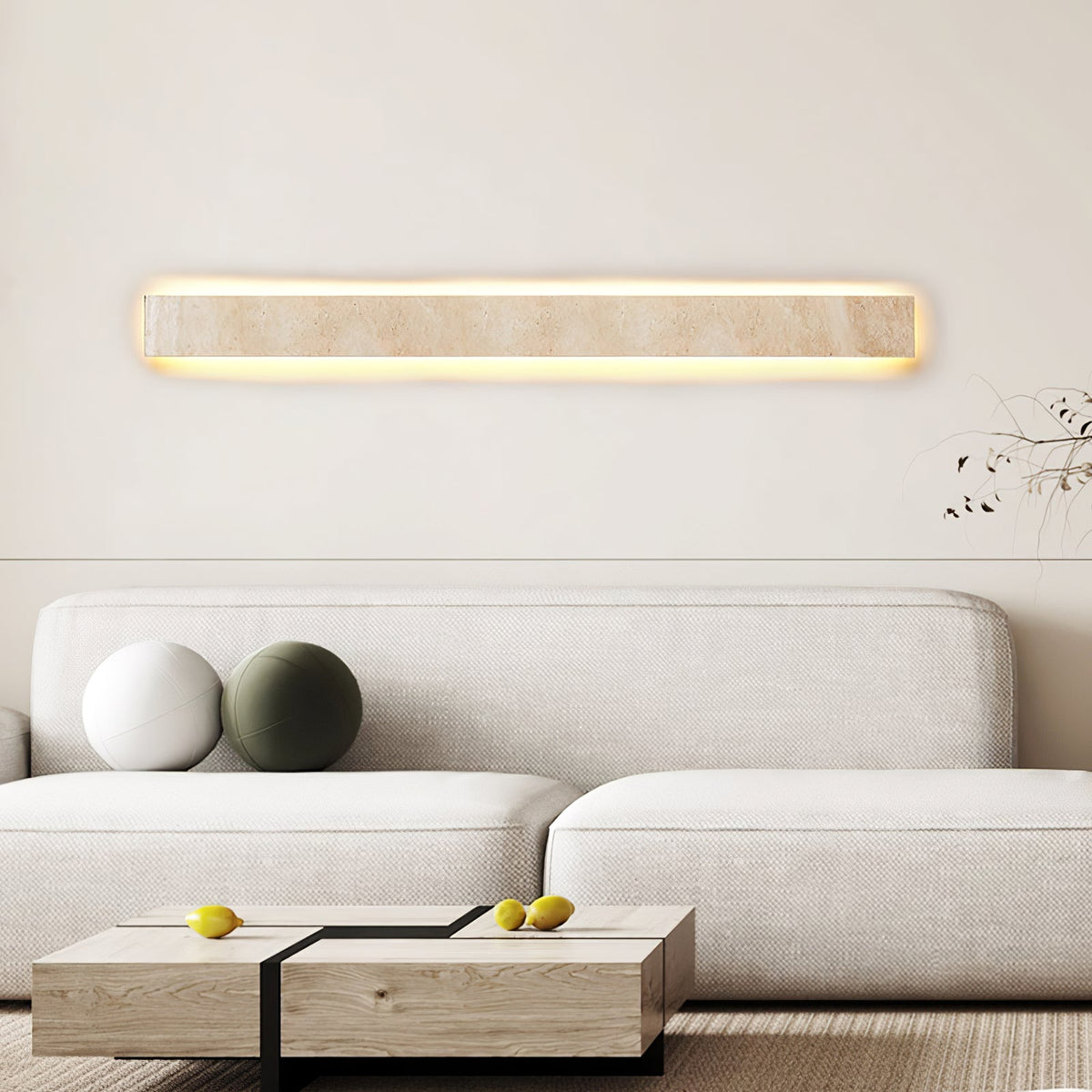 Tavoelia Slim Rectangle Travertine Linear Wandleuchte