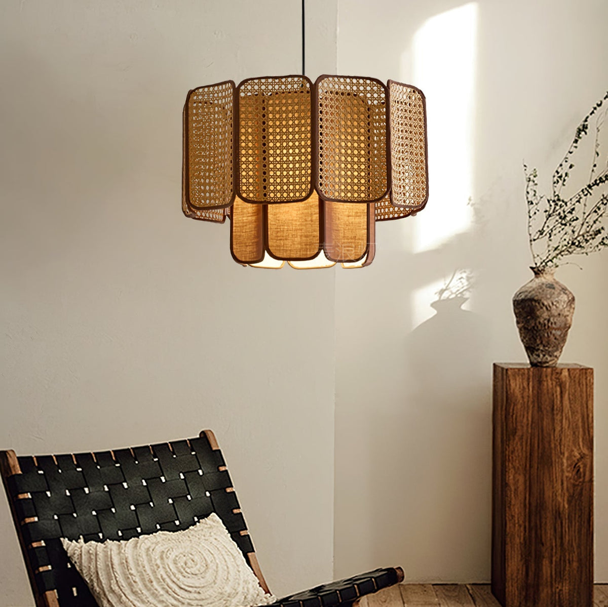 Cane Vintage-Stoff-Pendelleuchte