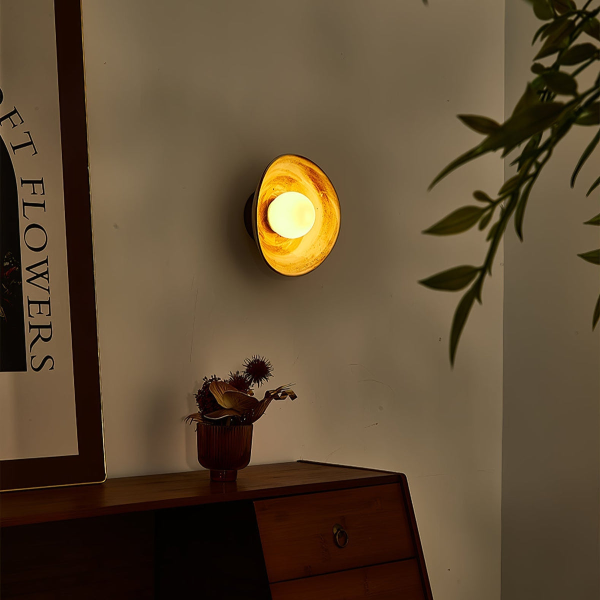 Solune zeitgenössische minimalistische Wandleuchte aus Glas und Holz