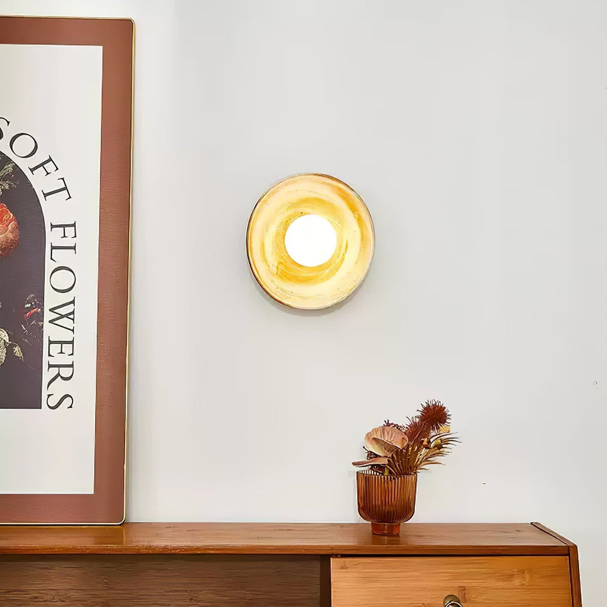Solune zeitgenössische minimalistische Wandleuchte aus Glas und Holz