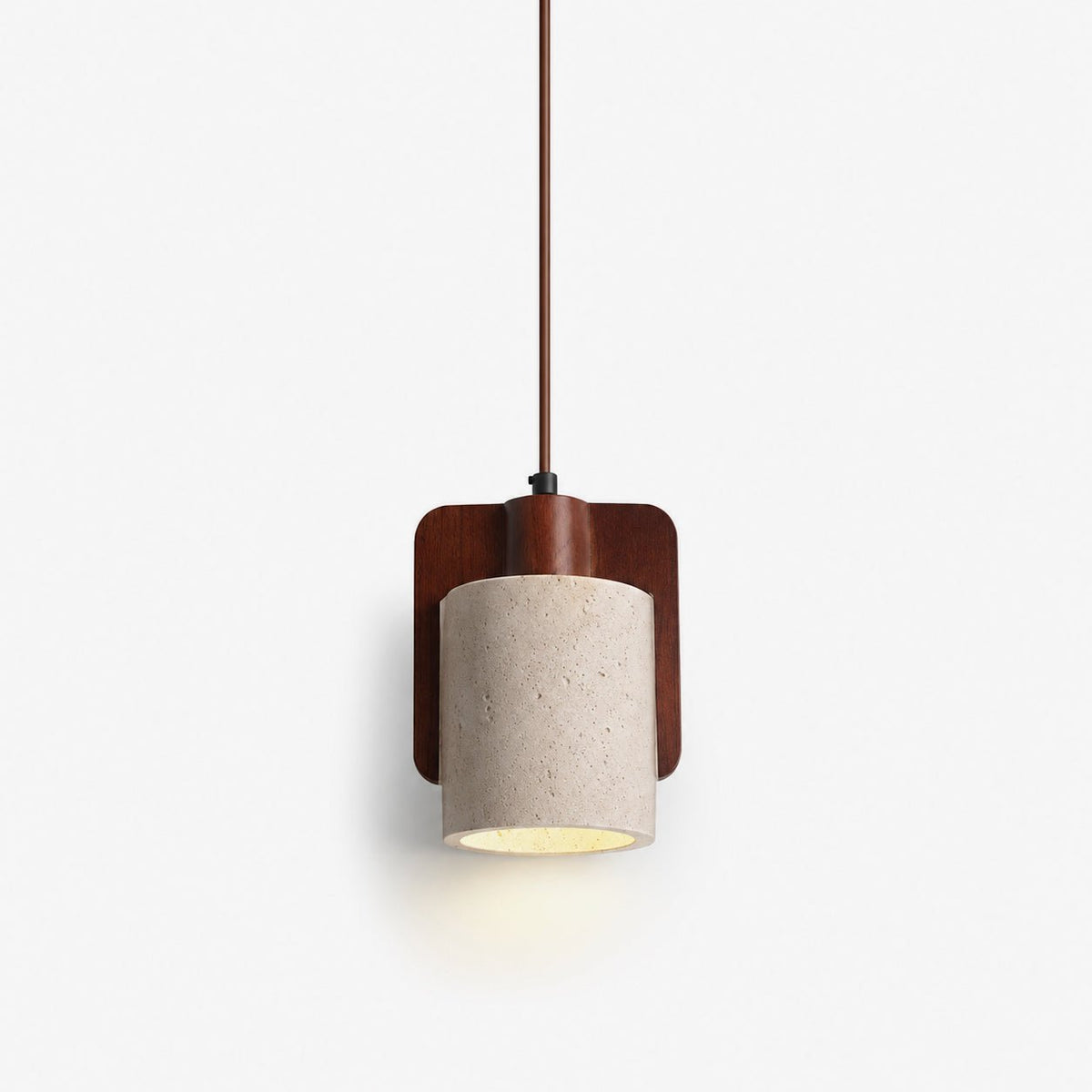 Squircle Pendelleuchte aus Travertin und Holz