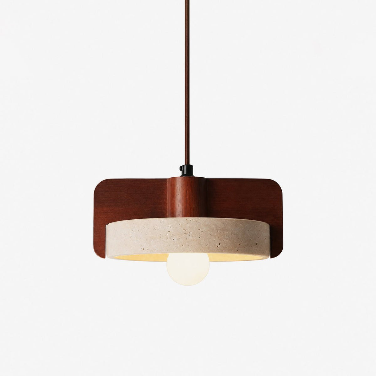 Squircle Pendelleuchte aus Travertin und Holz