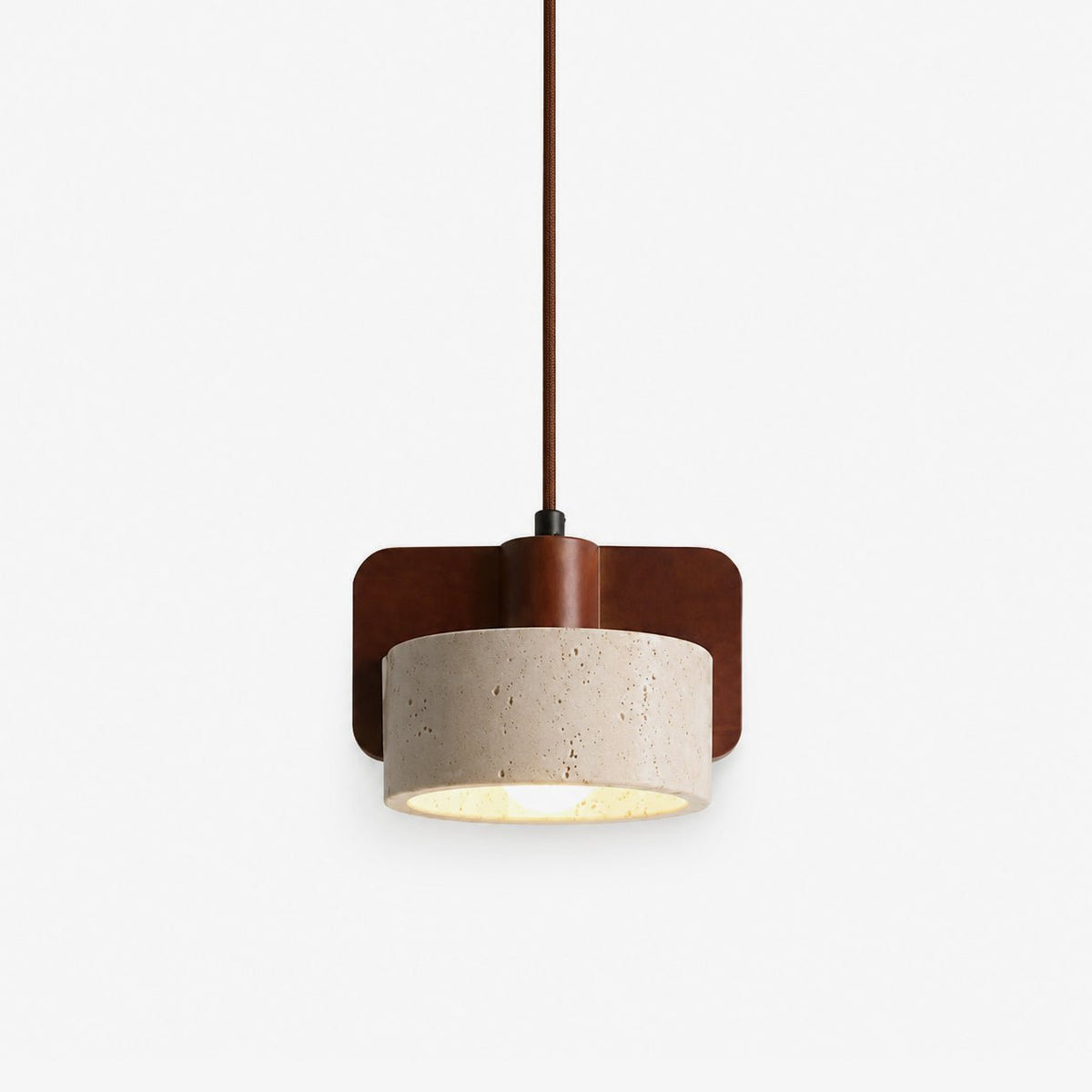 Squircle Pendelleuchte aus Travertin und Holz