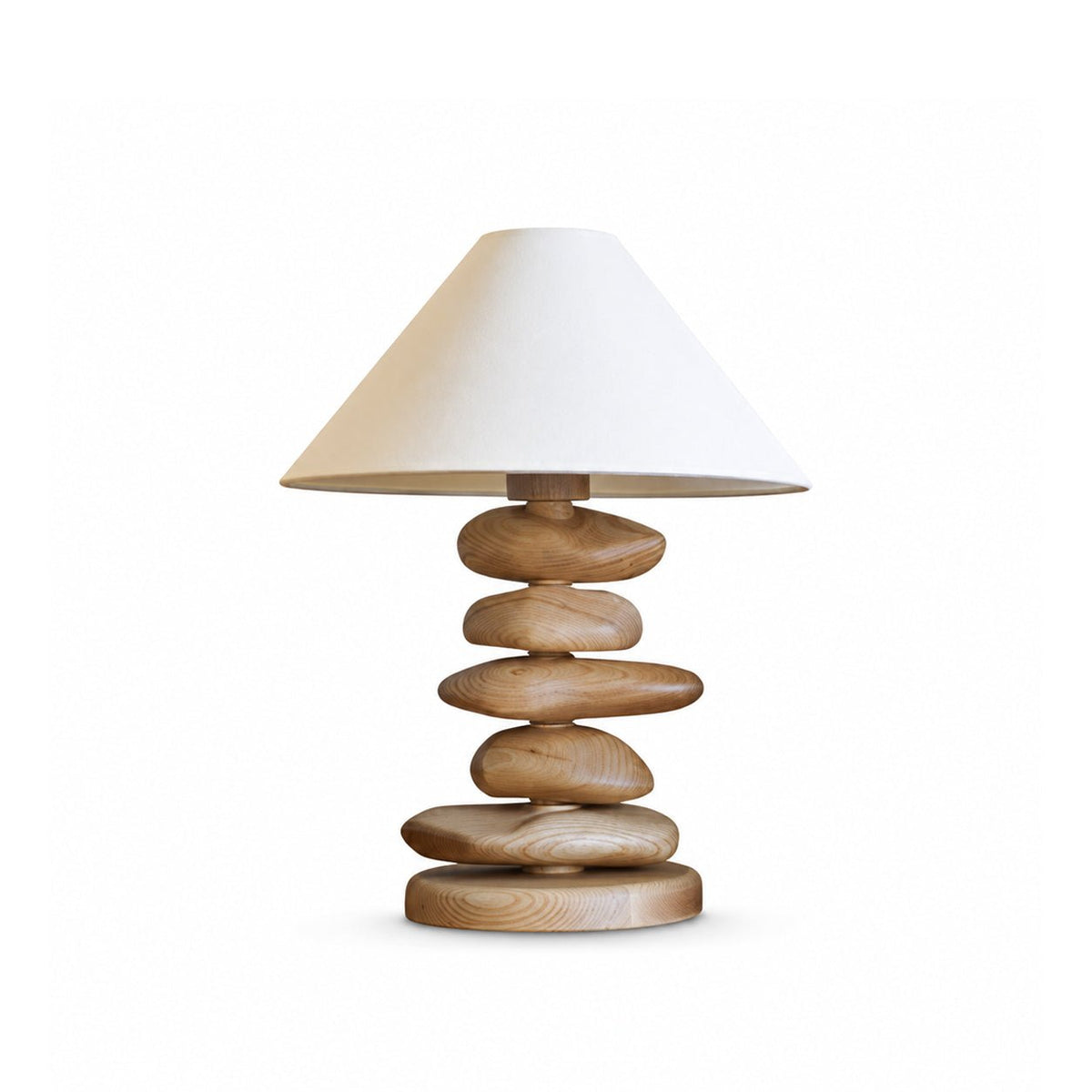 Stacked Tischlampe aus Holz in Kieselsteinform