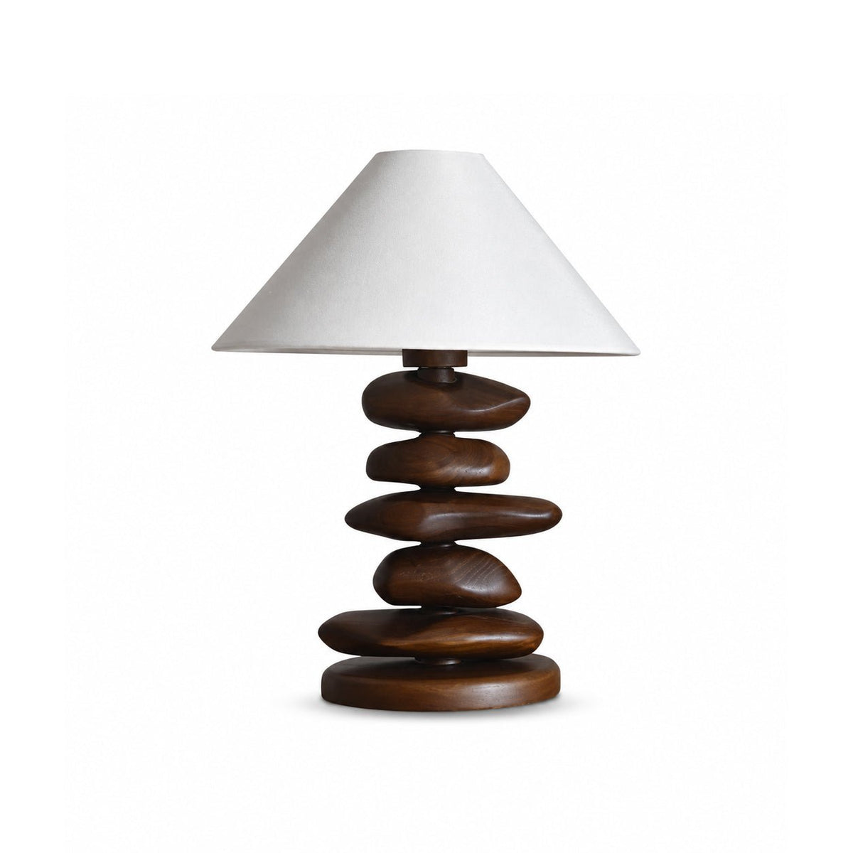 Stacked Tischlampe aus Holz in Kieselsteinform
