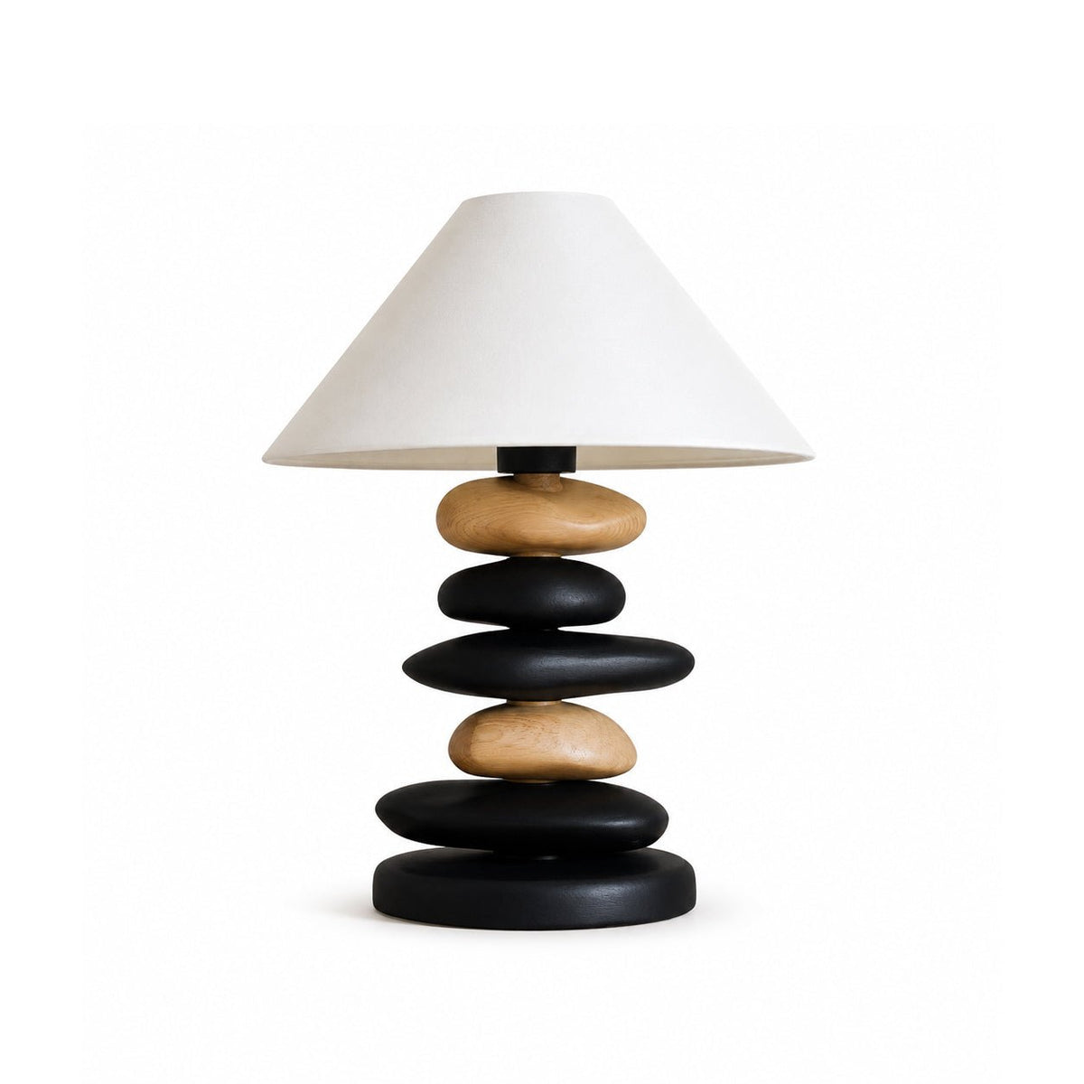 Stacked Tischlampe aus Holz in Kieselsteinform