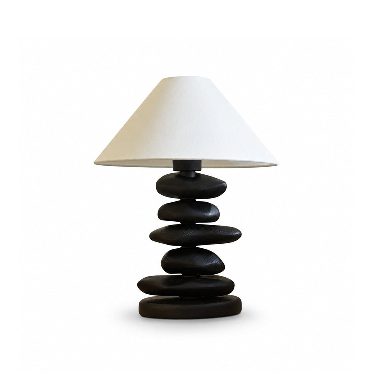 Stacked Tischlampe aus Holz in Kieselsteinform