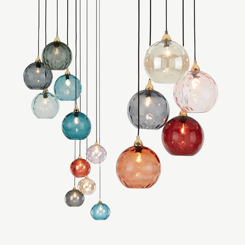 Aria Pendelleuchte Buntem Glas Kugel Schlafzimmer /Wohnzimmer 3 flamming
