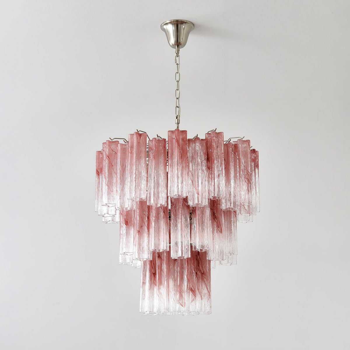 Liorinira Kronleuchter rosa Glaskolben geschichtet modern