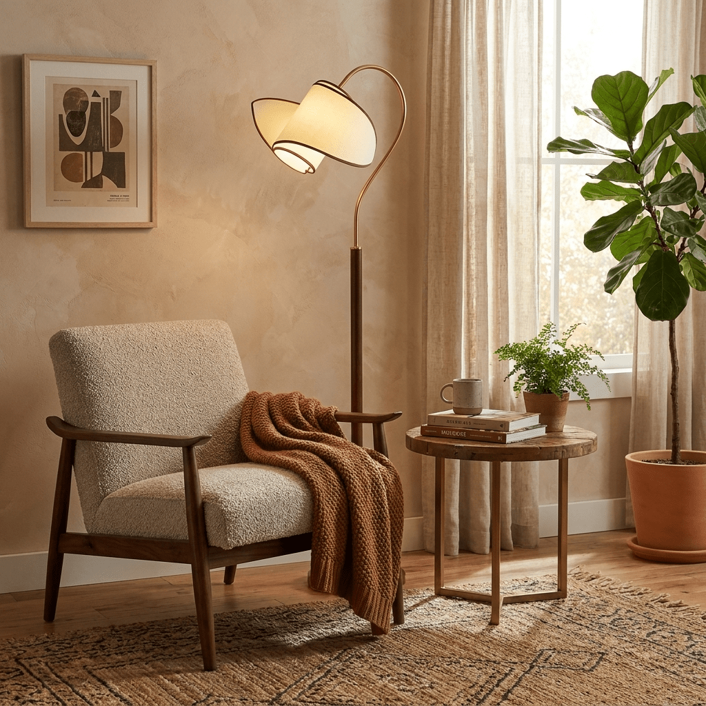 Corvienne Stehleuchte mit gebogenem Hals & & Beige