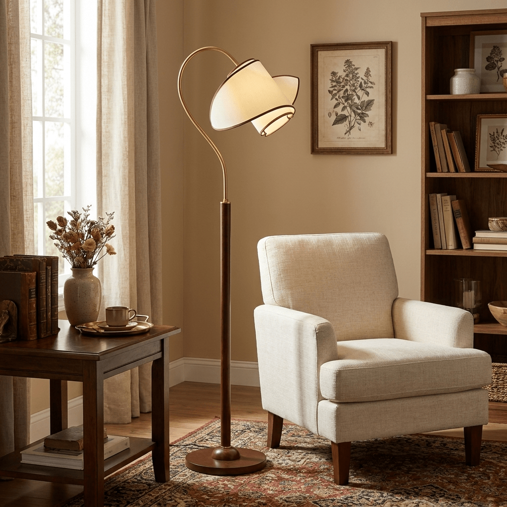Corvienne Stehleuchte mit gebogenem Hals & & Beige