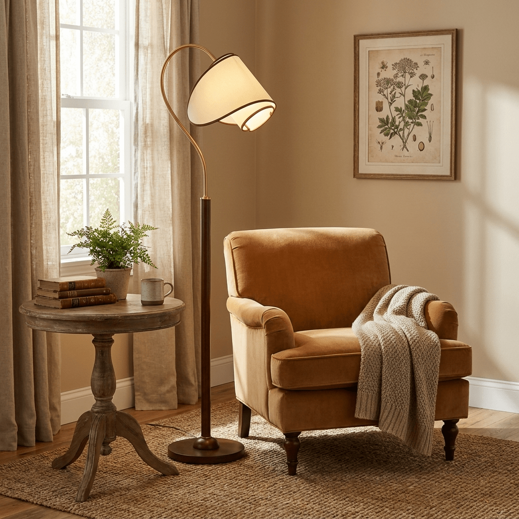 Corvienne Stehleuchte mit gebogenem Hals & & Beige