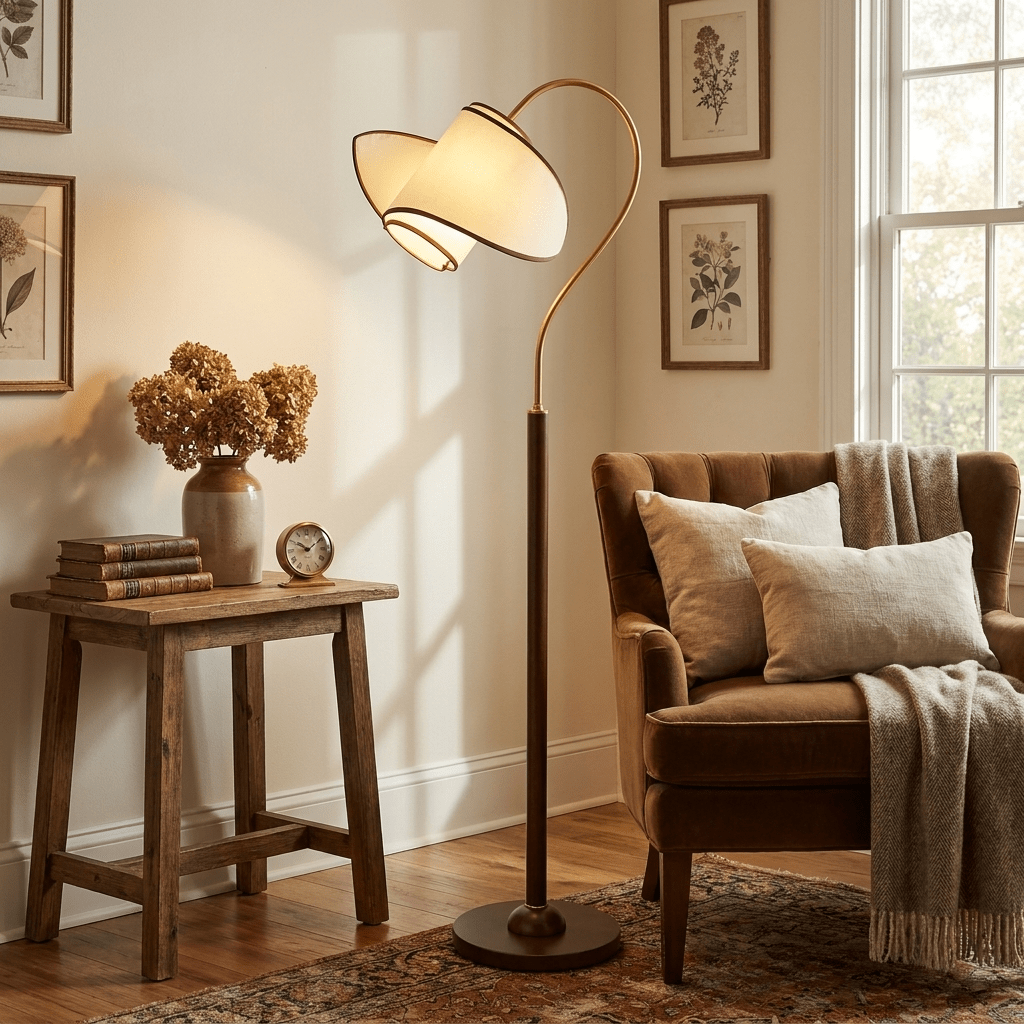 Corvienne Stehleuchte mit gebogenem Hals & & Beige