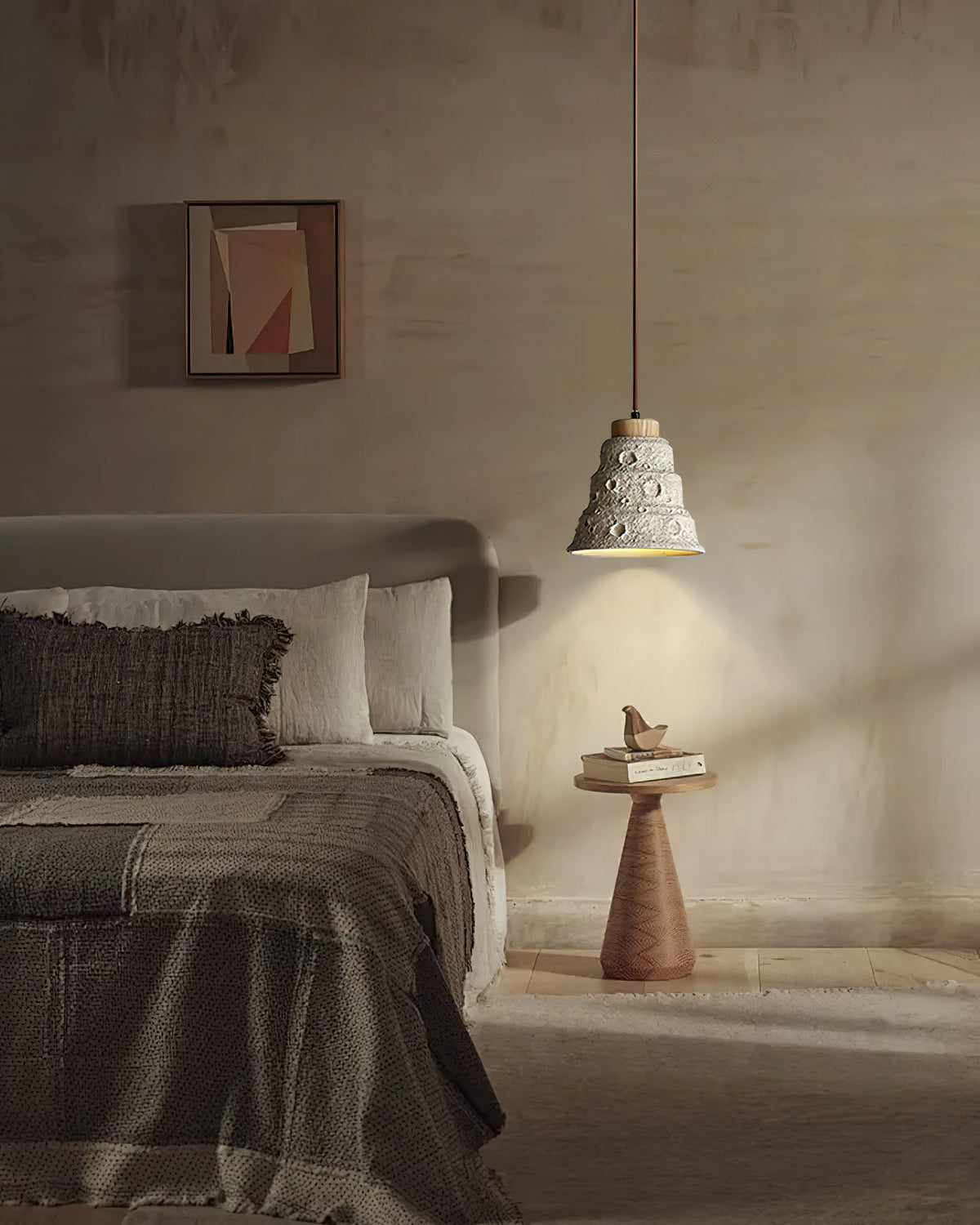 Ilphaeth skandinavisch Art Bell Pendelleuchte aus Holz und Stein