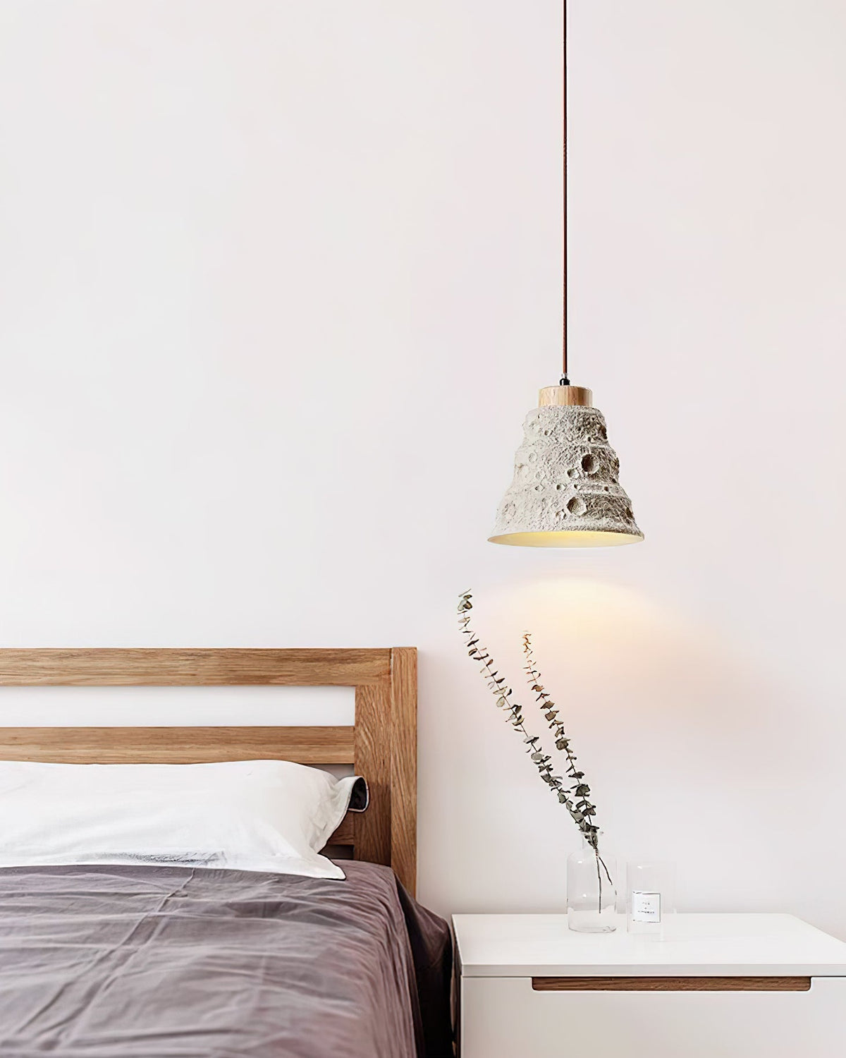 Ilphaeth skandinavisch Art Bell Pendelleuchte aus Holz und Stein