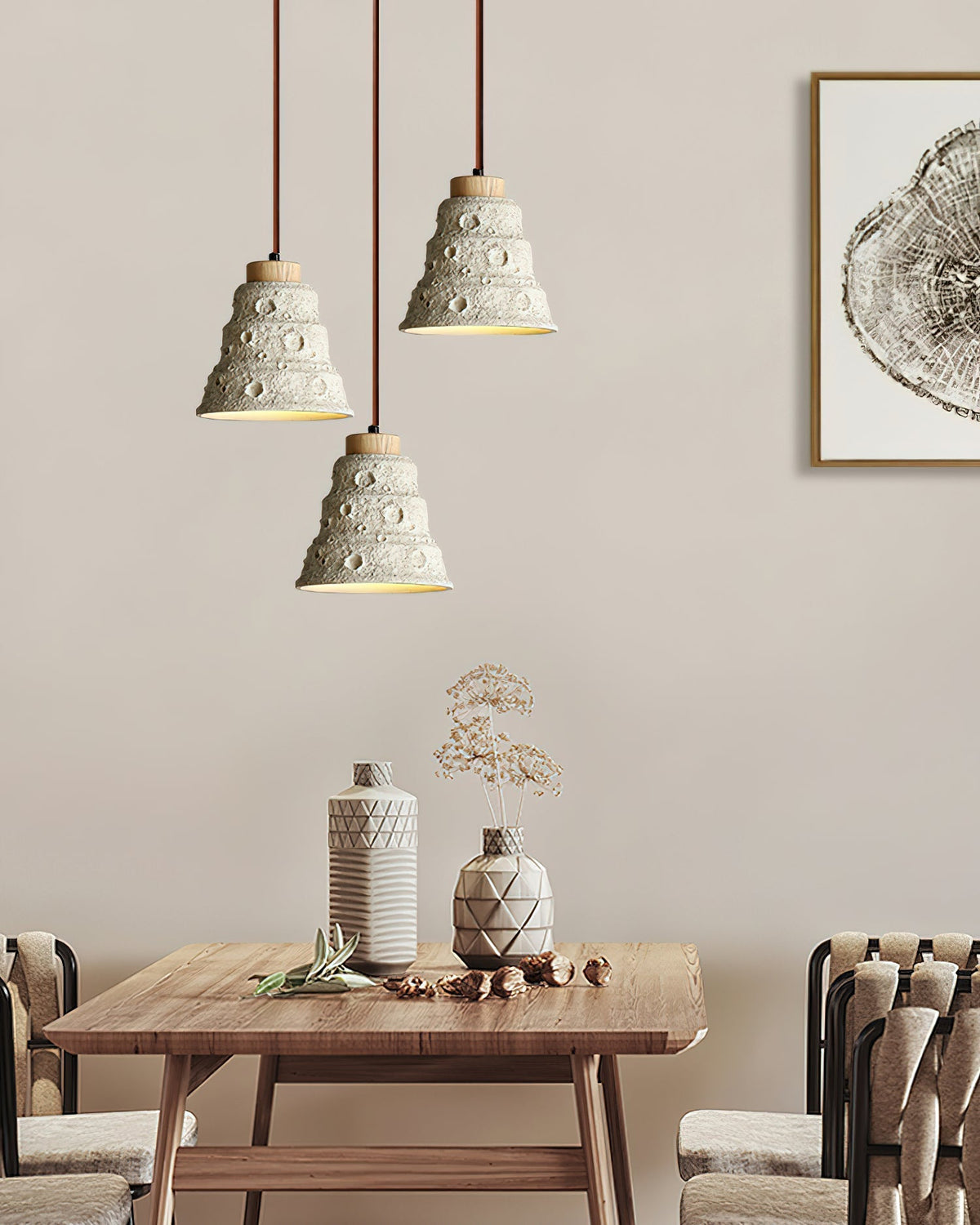 Ilphaeth skandinavisch Art Bell Pendelleuchte aus Holz und Stein