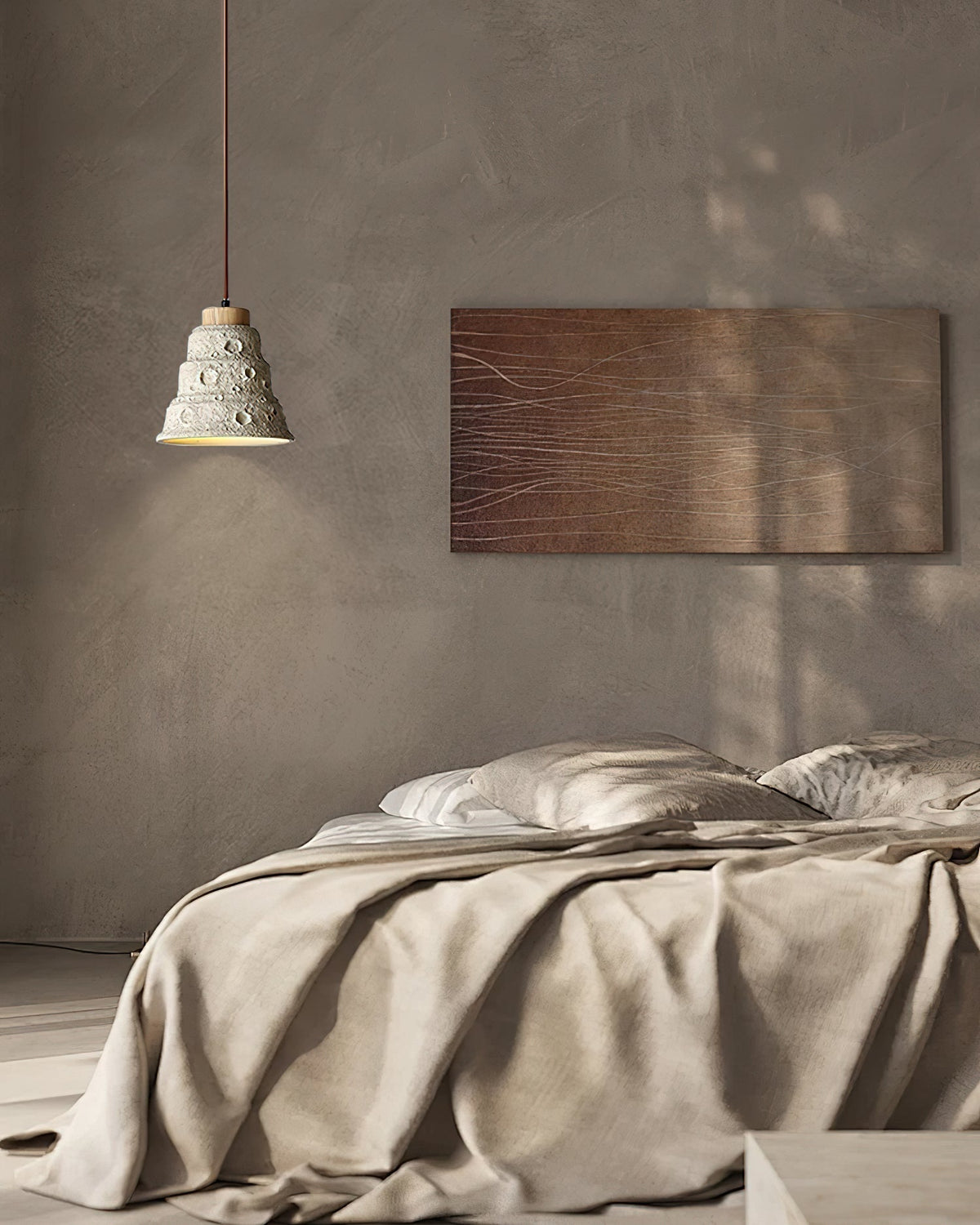 Ilphaeth skandinavisch Art Bell Pendelleuchte aus Holz und Stein