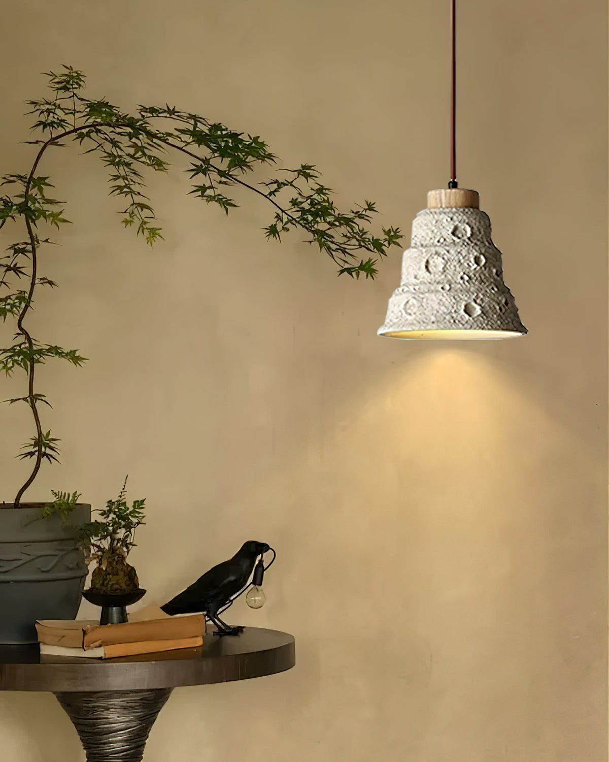 Ilphaeth skandinavisch Art Bell Pendelleuchte aus Holz und Stein