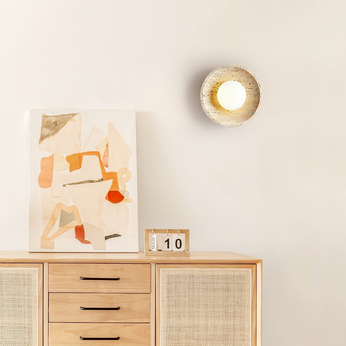 Tavik Bowl-Frame Travertine Wandleuchte
