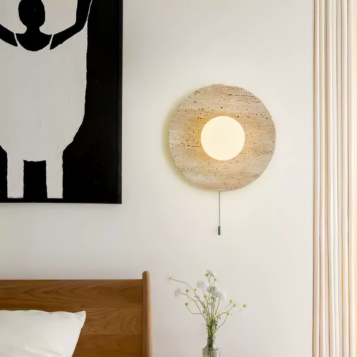 Tavik Bowl-Frame Travertine Wandleuchte