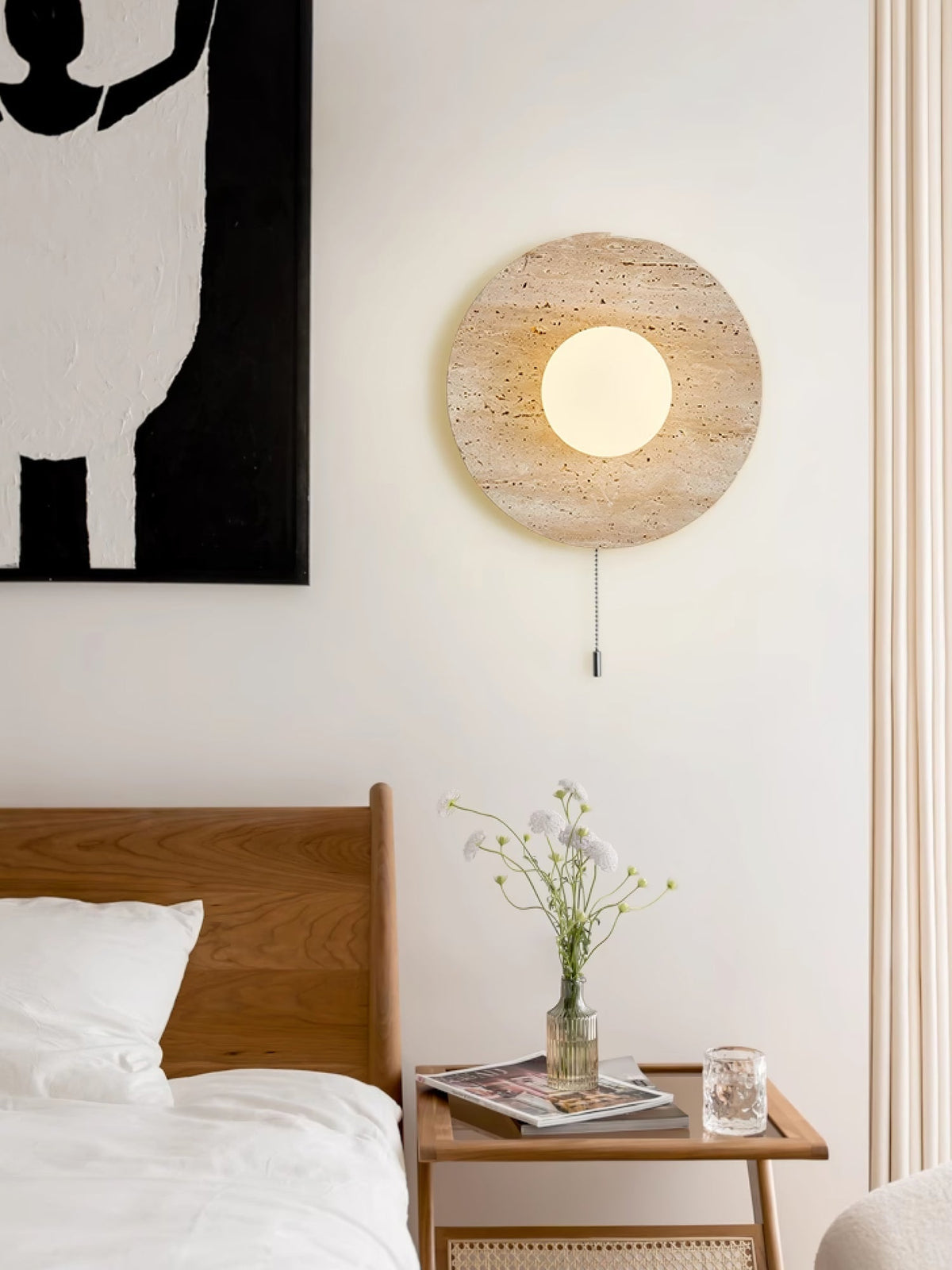 Tavik Bowl-Frame Travertine Wandleuchte