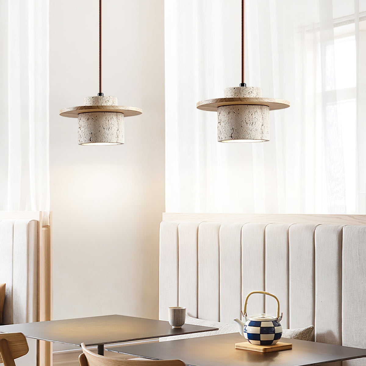 Valerelle Disc Cylinder Travertine Pendelleuchte