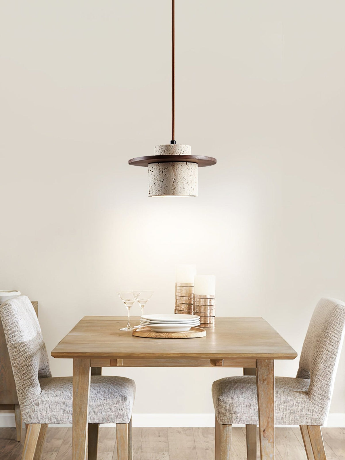 Valerelle Disc Cylinder Travertine Pendelleuchte