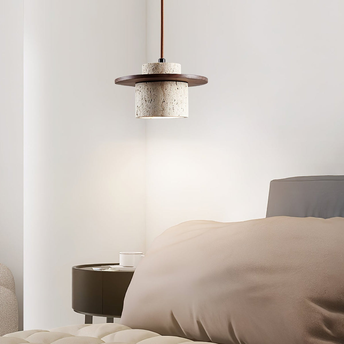 Valerelle Disc Cylinder Travertine Pendelleuchte