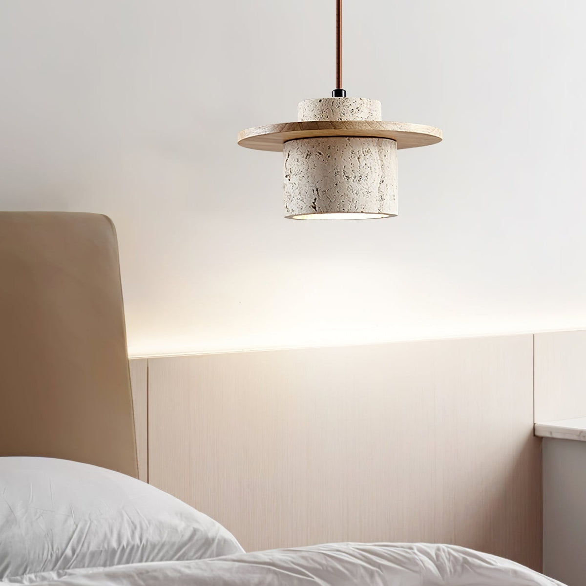Valerelle Disc Cylinder Travertine Pendelleuchte